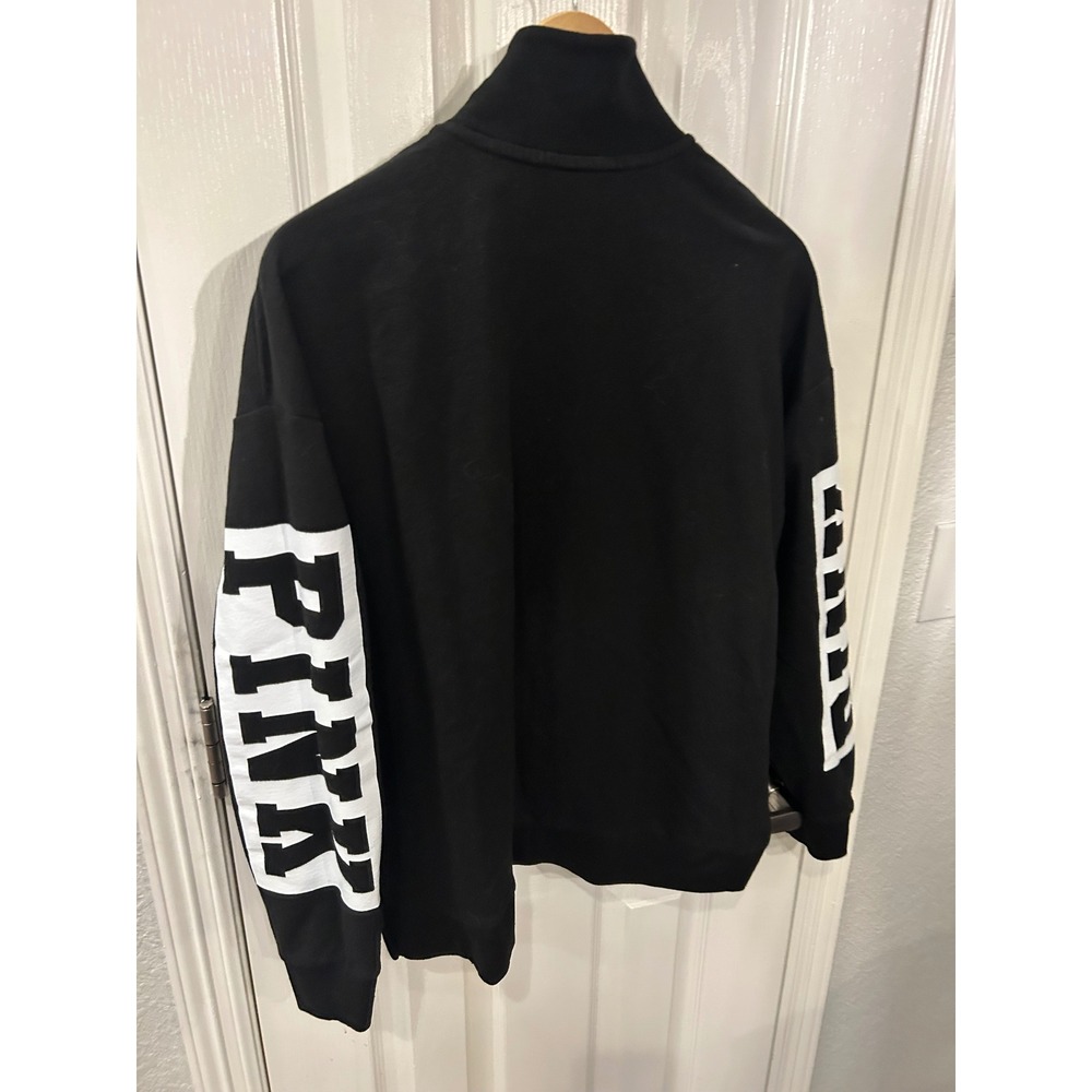 PINK Victoria's Secret Sweatshirt Black Quarter Zip Logo Graphic Pullover M - Picture 7 of 7